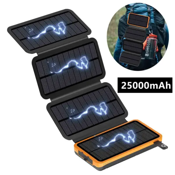 Portable 25000mAh Solar Power Bank Folding Solar Power Bank with 4 Solar Panels External Battery LED Light Powerbank