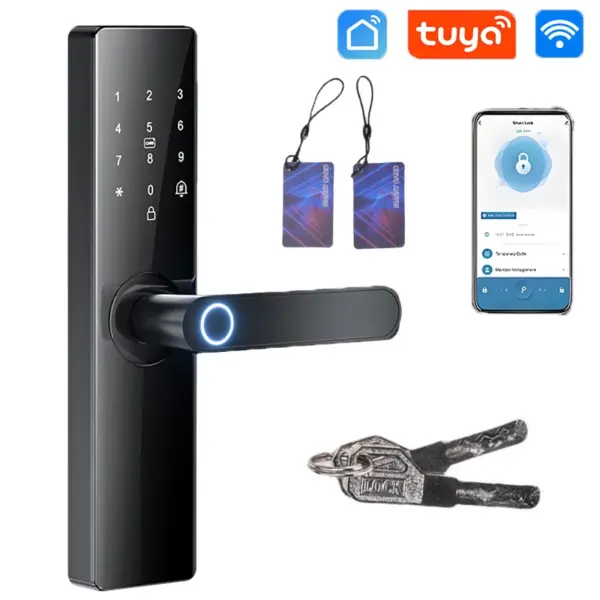 Smartlock Fingerprint Biometrics Smart Electronic Door Locks Application Control Smart Card Key Entry and USB Emergency Charging