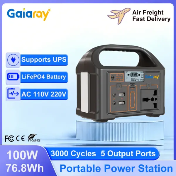 Gaiaray 100W Portable Power Station AC 220V 110V Solar Generator Outdoor Emergency Power Bank 76.8Wh LiFePO4 Battery For Camping