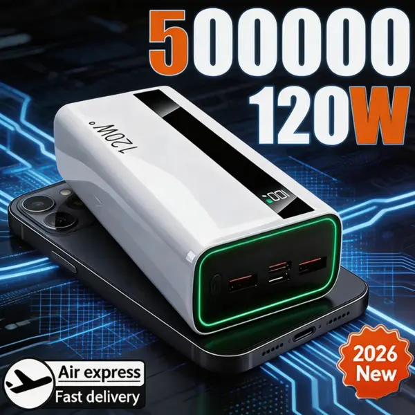 120W 500000mAh Power Bank High Capacity Super Fast Charging Power Bank Portable Battery Charger For Huawei iPhone Samsung Xiaomi