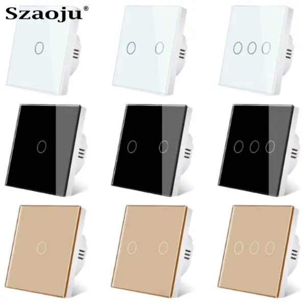 EU Touch Switch LED Crystal Glass Panel Wall Lamp Light Switch 1/2/3 Gang AC100-240V LED Sensor Switches Interruttore