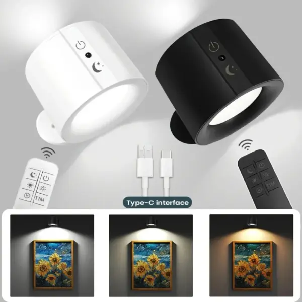 Rechargeable LED Wall Lamp Up and Down Magnetic 360° Rotation Wireless Remote Control Spotlight For Bedroom Living room decor