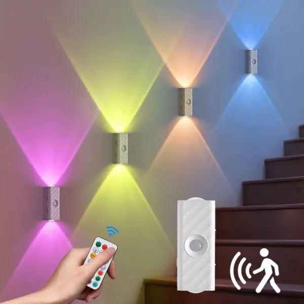 Motion Sensor LED Wall Lights with Remote Control Magnetic Rechargeable Wall Lamp Cabinet Stairs Hallway Bedroom Ambient Decor