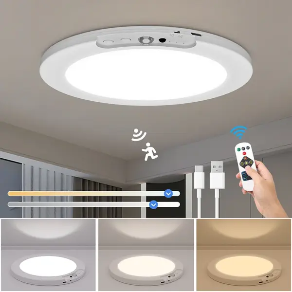 Motion Sensor Ceiling Light USB Type-C Rechargeable Magnetic Lamp Wireless Wall Lamp Remote LED Night Light For Kitchen Coatroom
