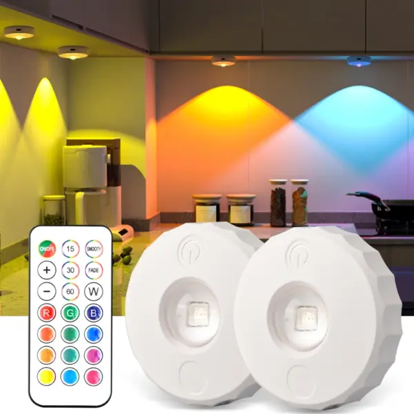 Rechargeable LED Spotlights RGB Night Light Wireless Remote Control Cabinet Light For Display Closet Kitchen Wardrobe Bedroom