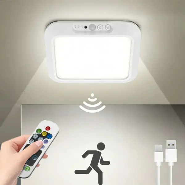Rechargeable Remote Control Ceiling Light 3 Lighting Modes Wireless Motion Sensor LED Lamp for Bedroom Bathroom Kitchen Hallway